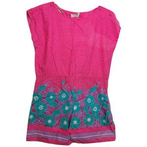 Vintage Hawaiian Romper 1 PIece Shorts Outfit Pink Teal Size Sm Med Button Close